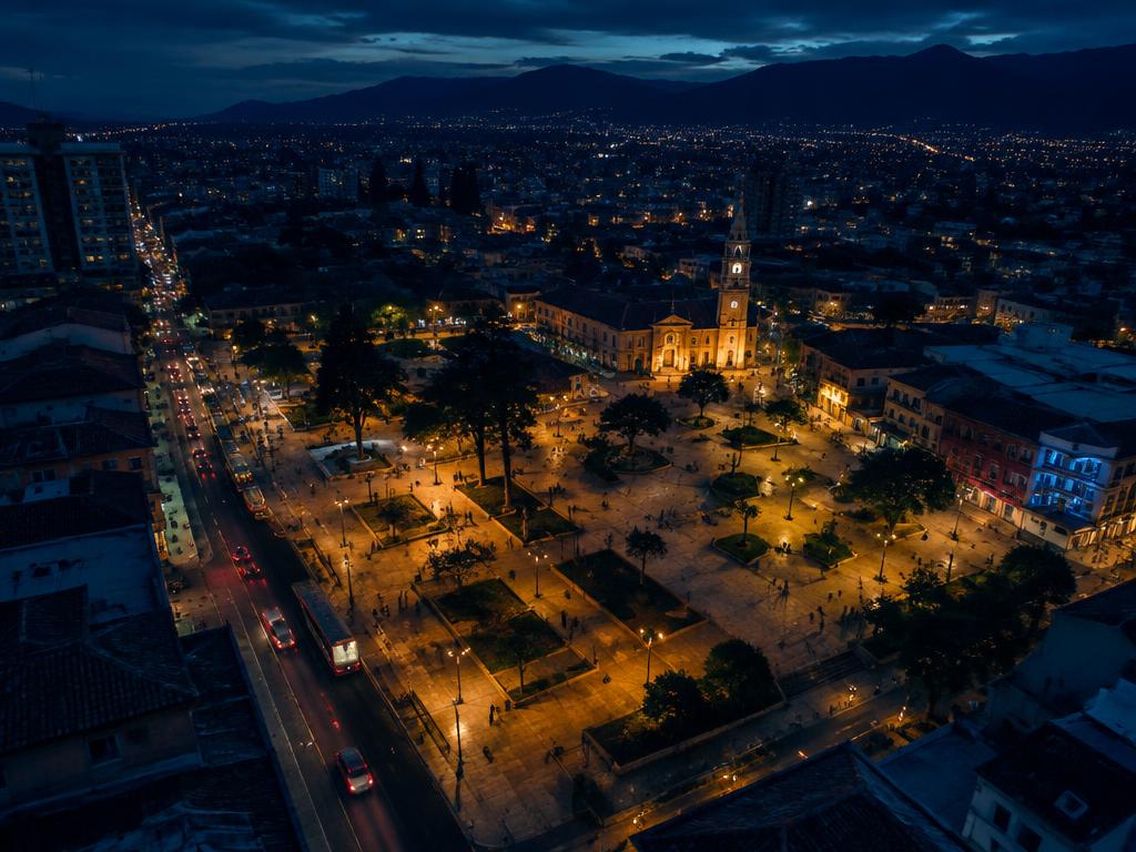 Vista aérea nocturna del sur de Bogotá